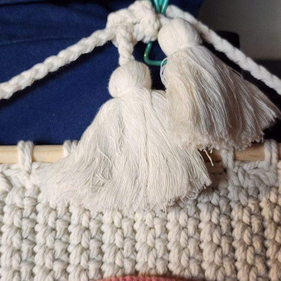 Cloud Island 13"x16" Multi Colored Rainbow Macrame Wall Art in Pink, Gray, Tan - Picture 6 of 13